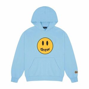 drew house baby blue hoodie with yellow smiley logo medium size
